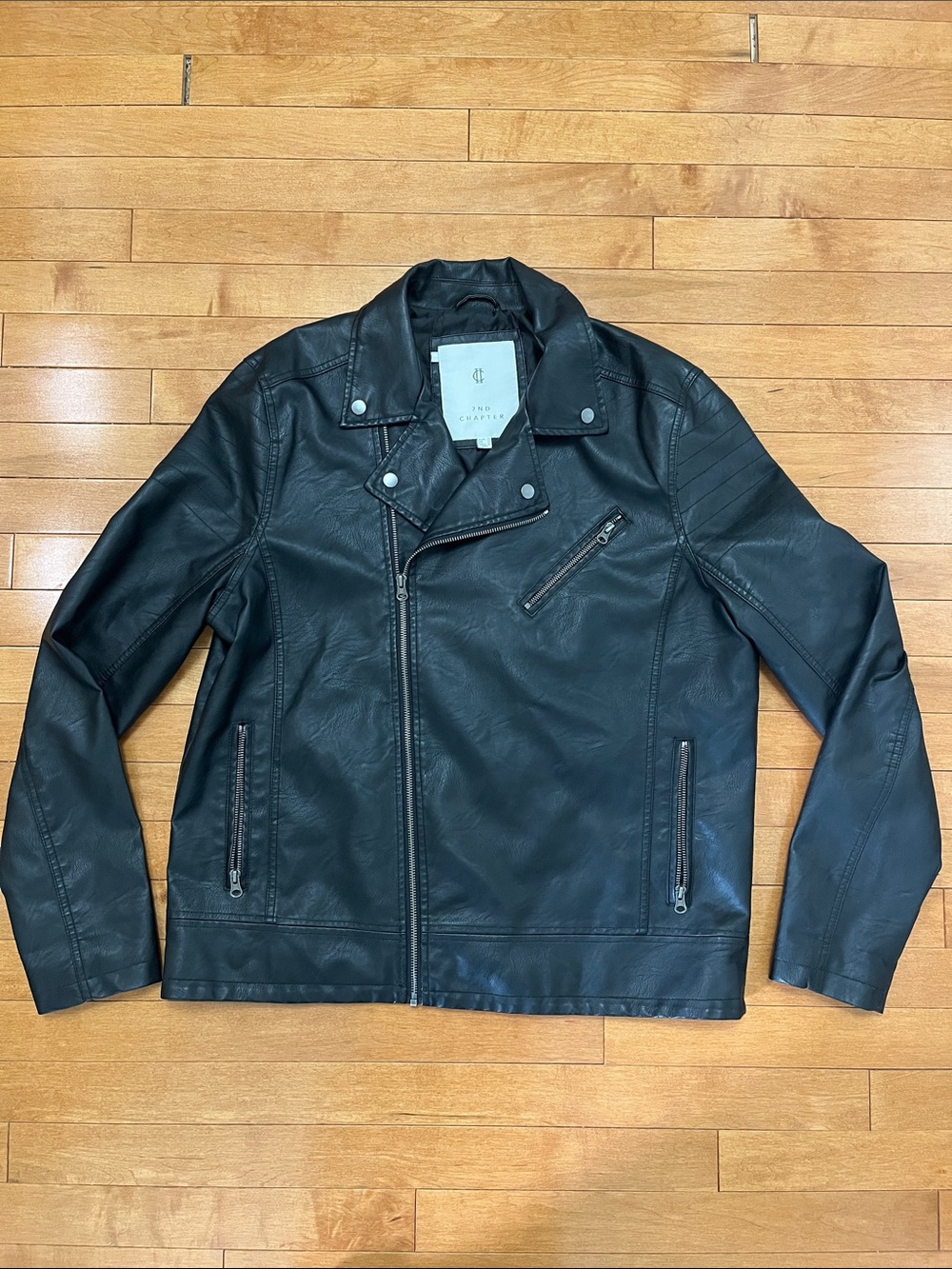 Chapter Black Faux Leather Bomber-Style Moto Jacket